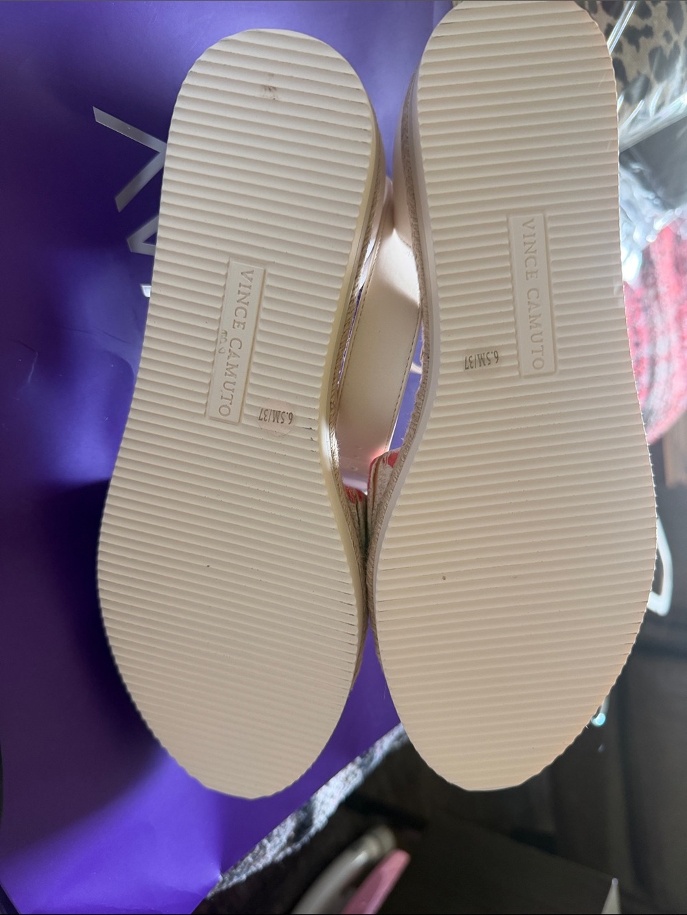 Vince Camuto Floral Espadrille Mules in Cream with Pink & Green Accents - Picture 5 of 6